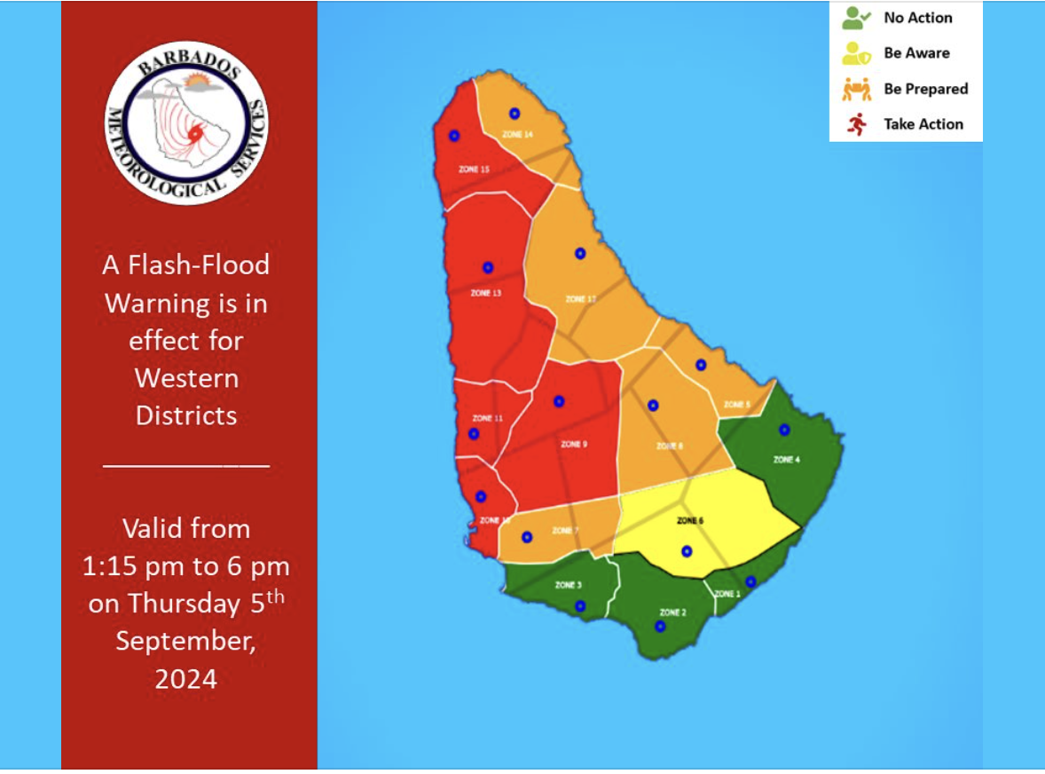 Barbados Meteorological Services Issues Flash-Flood Warning for Western Districts